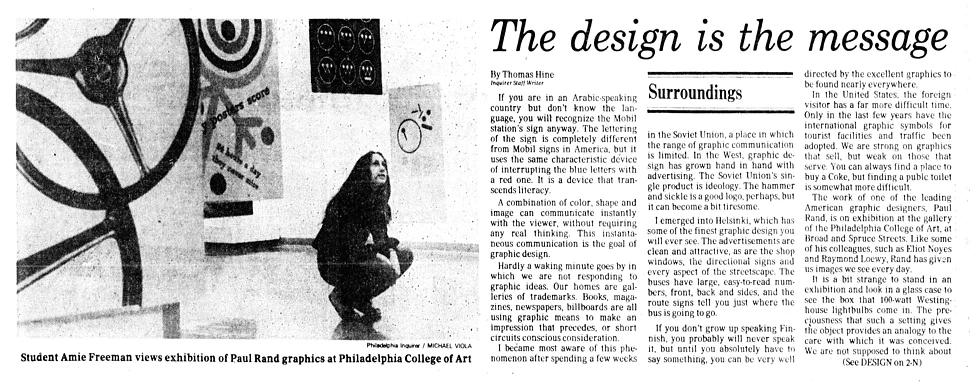 Art / Play / Design - An Exhibition of Corporate Design, Trademarks, Book Design, Posters, Drawings, and Teaching by Paul Rand   |   Newspaper Article