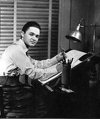 Portraits   |   Young Rand at drafting table                              