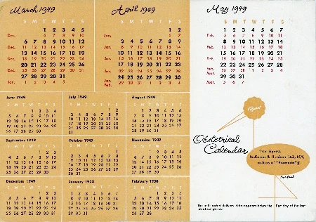 Ayerst, McKenna, Harrison Pharmaceutical   |   Obstetrical Calendars, 1949